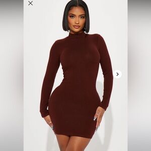 Elegant Long Sleeve Brown Dress size small